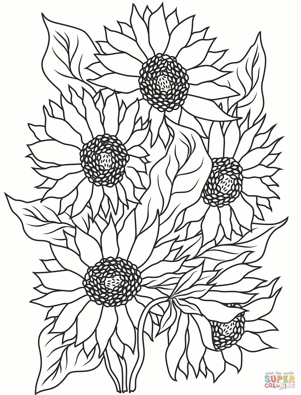 Cheerful Sunflower Coloring Pages Printable 1