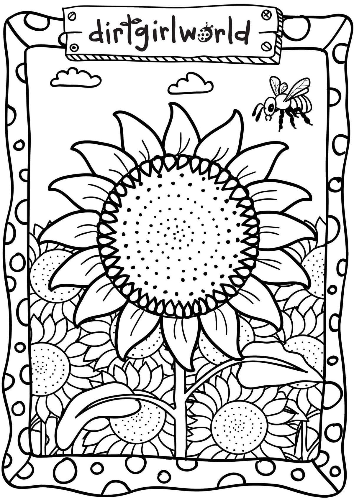 Cheerful Sunflower Coloring Pages Printable 25