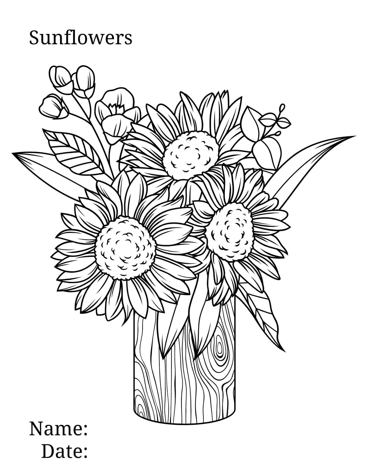 Cheerful Sunflower Coloring Pages Printable 3