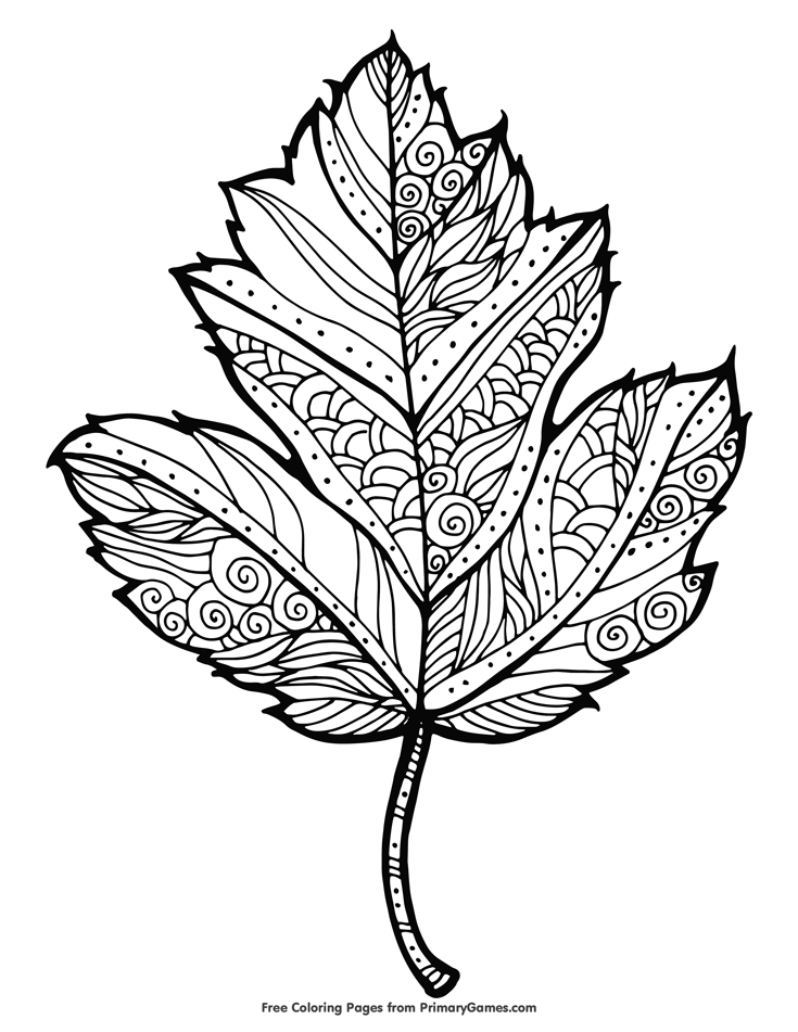 30 Leaf Coloring Pages for Kids Printable 9