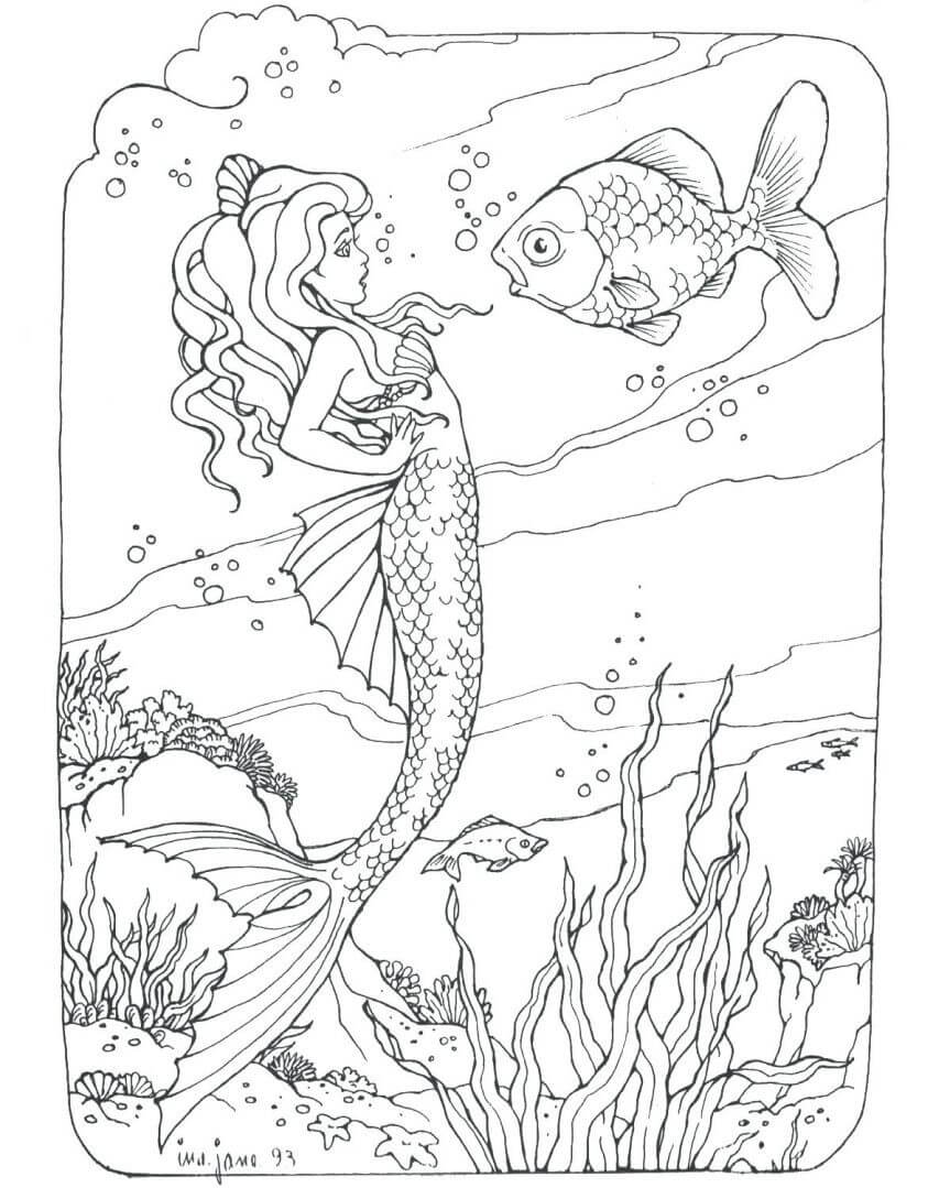 30 Mermaid Coloring Pages for Adults Printable 12