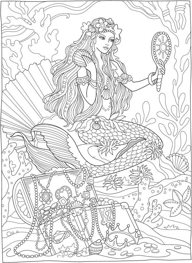 30 Mermaid Coloring Pages for Adults Printable 15