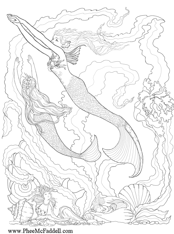 30 Mermaid Coloring Pages for Adults Printable 22