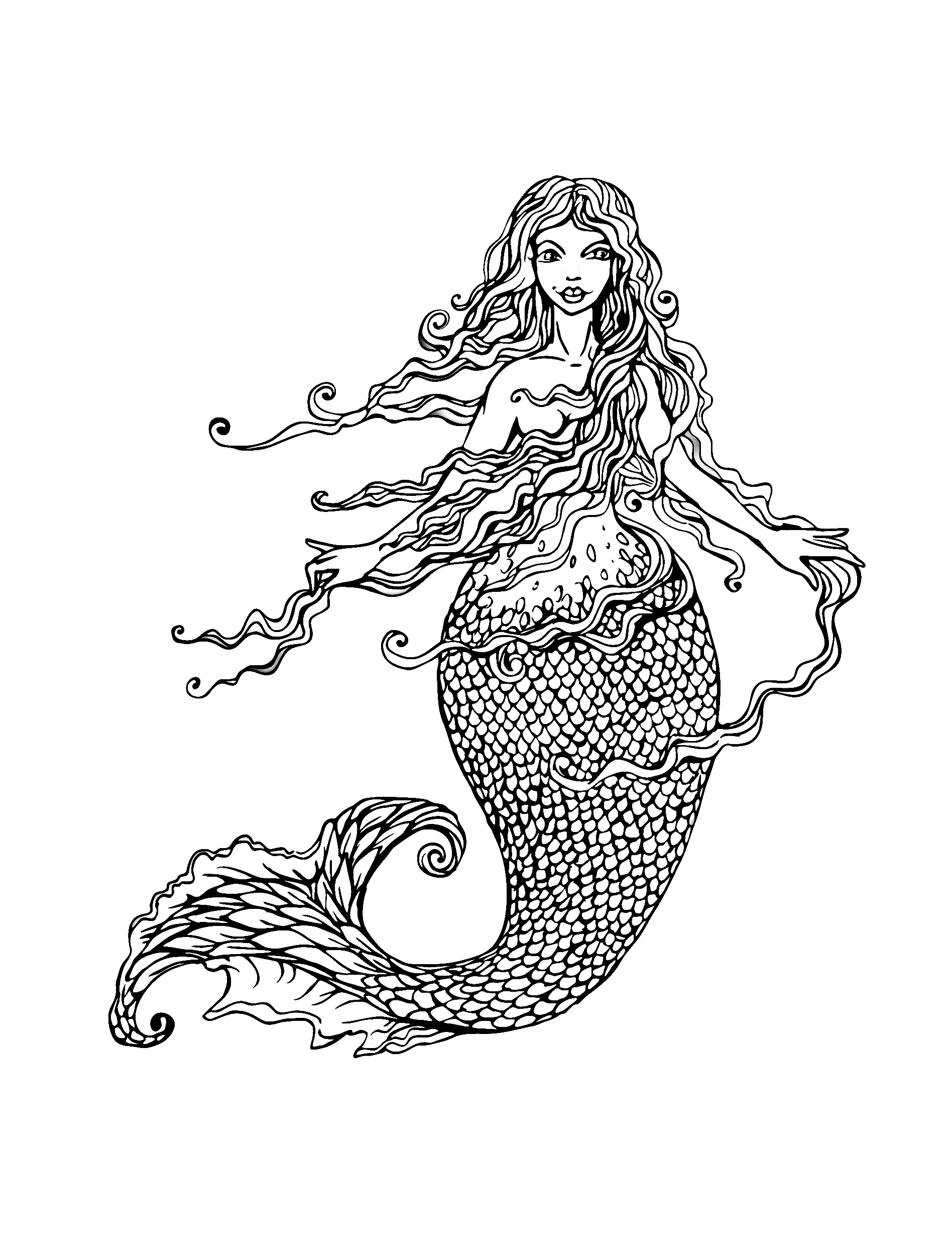 30 Mermaid Coloring Pages for Adults Printable 26