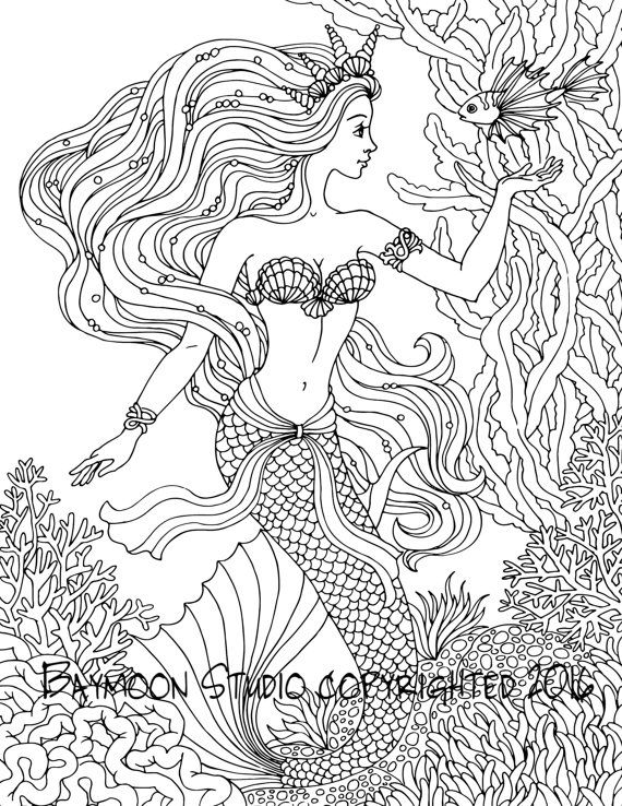 30 Mermaid Coloring Pages for Adults Printable 33