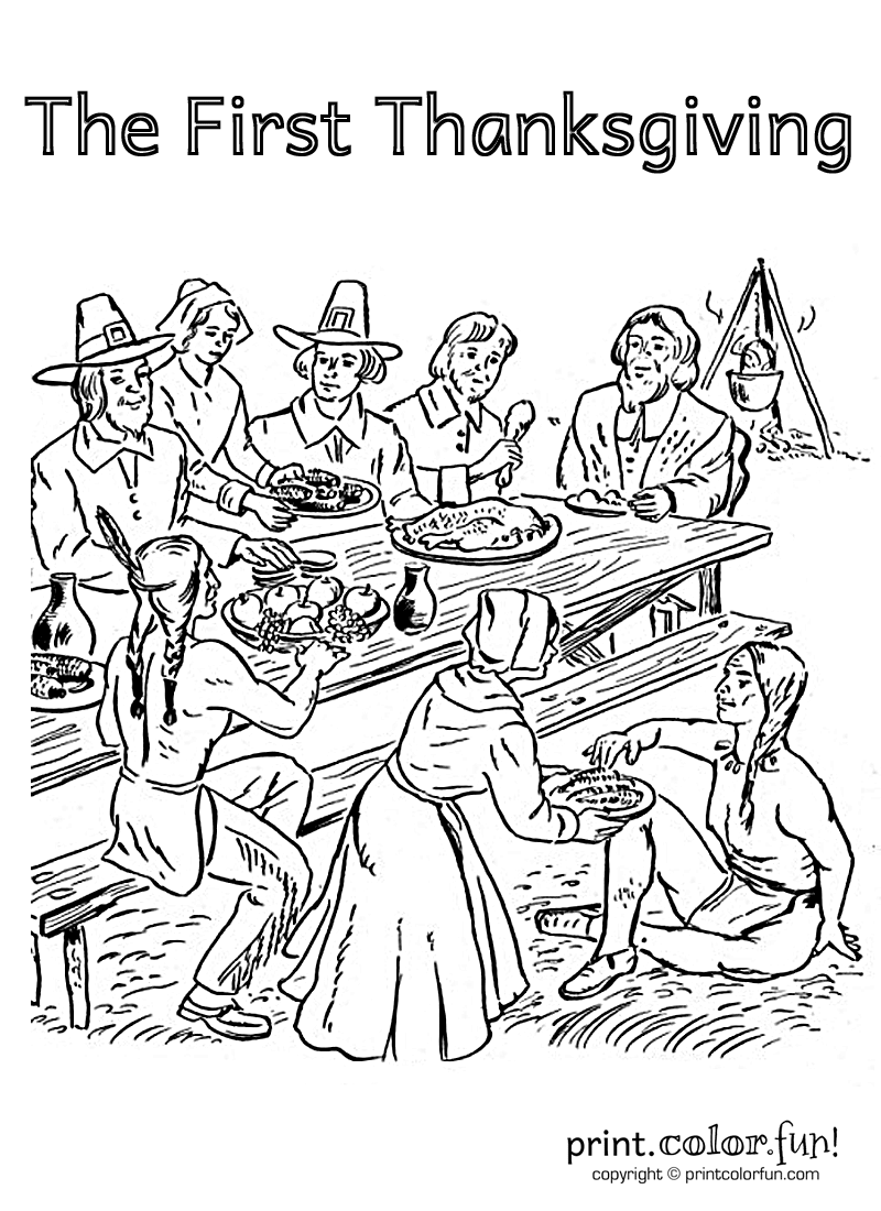 32 Historic First Thanksgiving Coloring Pages Printable 1