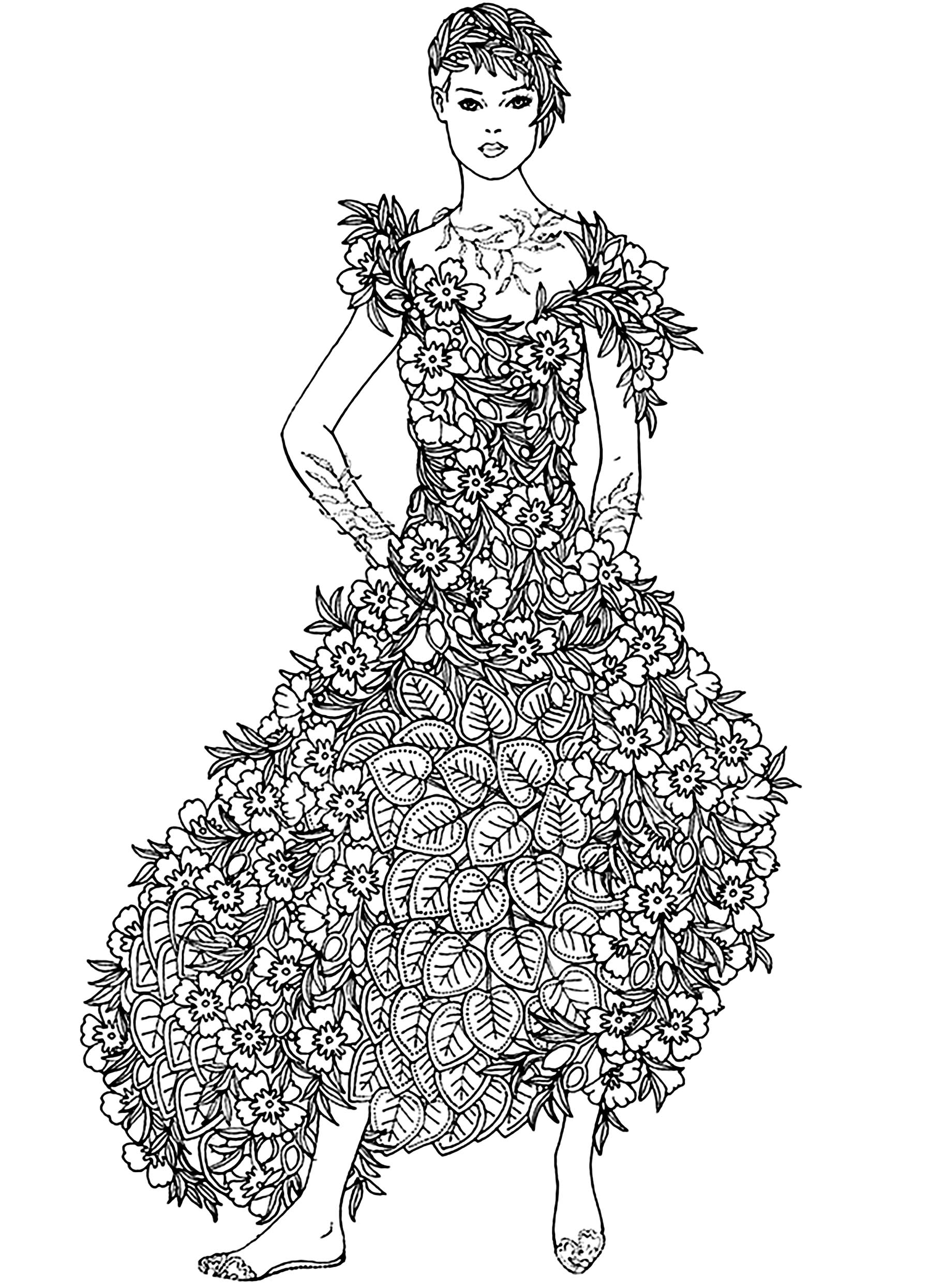 34 Flower Dress Coloring Pages Printable 1