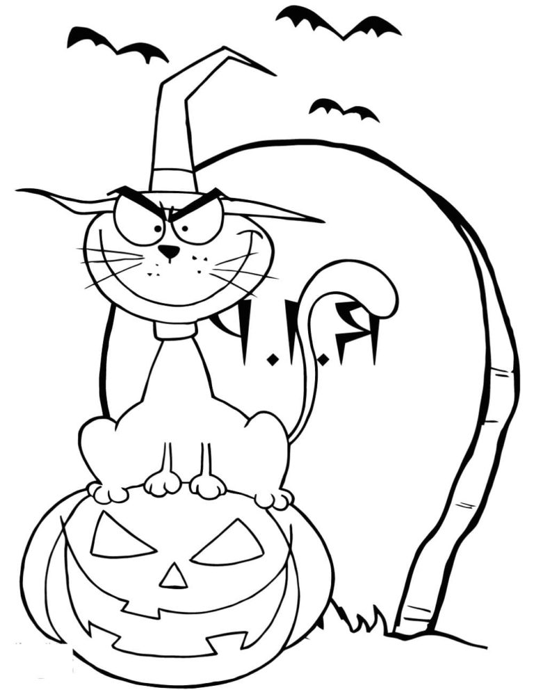 35 Spooky Halloween Cat Coloring Pages Printable 14