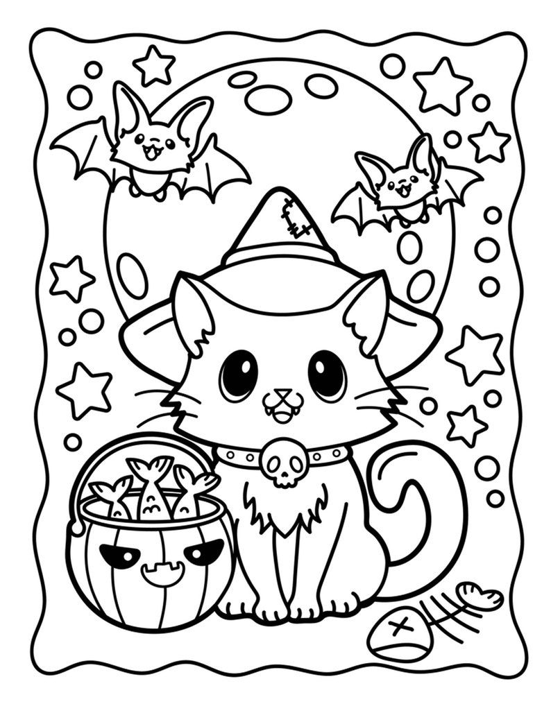 35 Spooky Halloween Cat Coloring Pages Printable 15