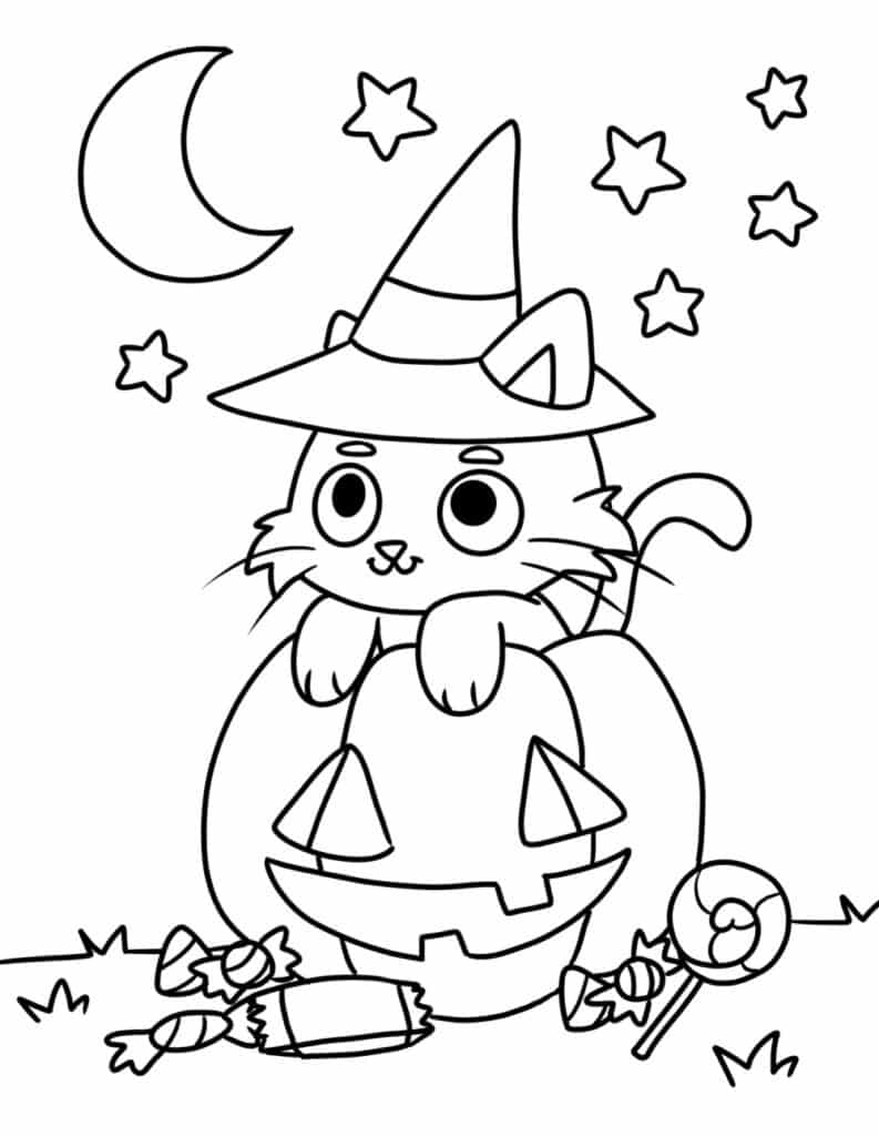 35 Spooky Halloween Cat Coloring Pages Printable 23