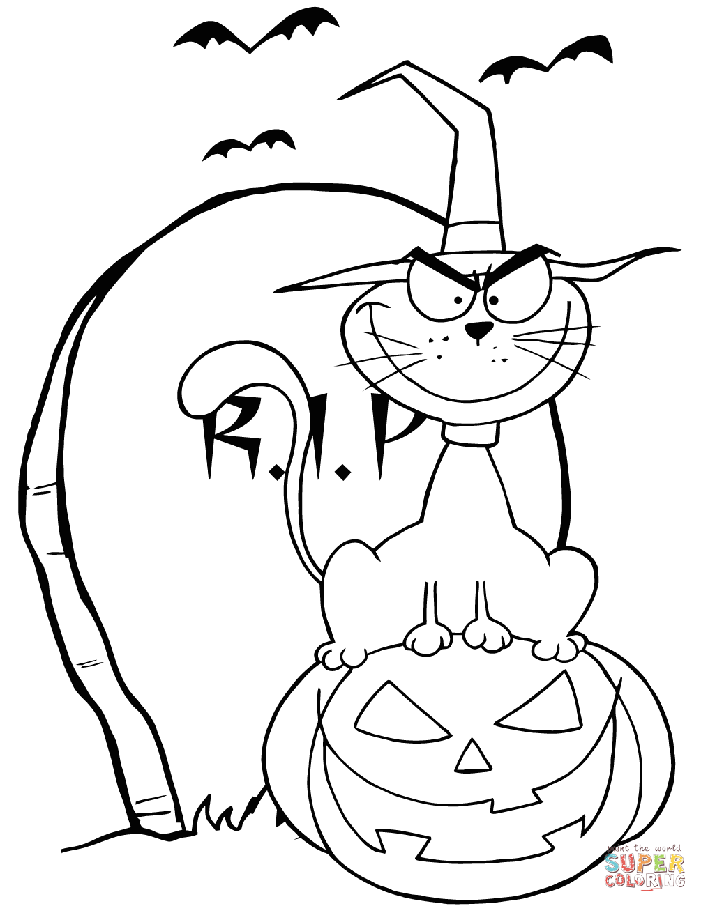 35 Spooky Halloween Cat Coloring Pages Printable 8