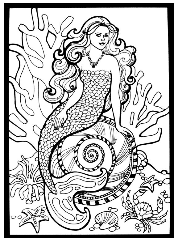 36 Creative Mermaid Clipart Black and White Coloring Pages Printable 4