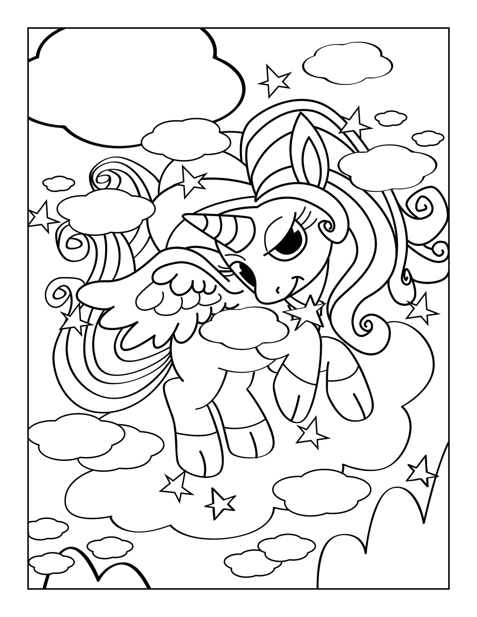 beautiful flying unicorn coloring page printable jpg