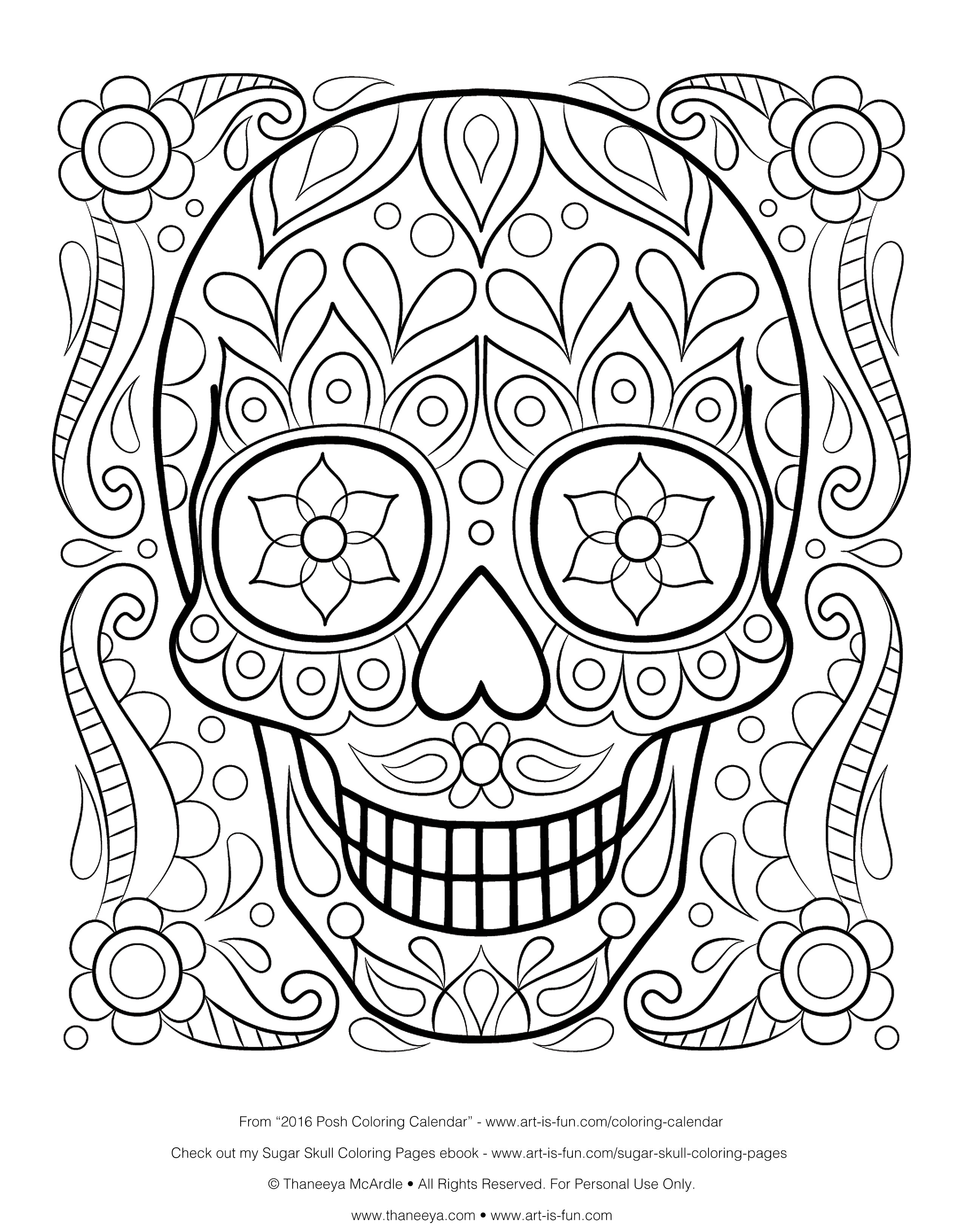 calavera sugar skull coloring page printable jpg