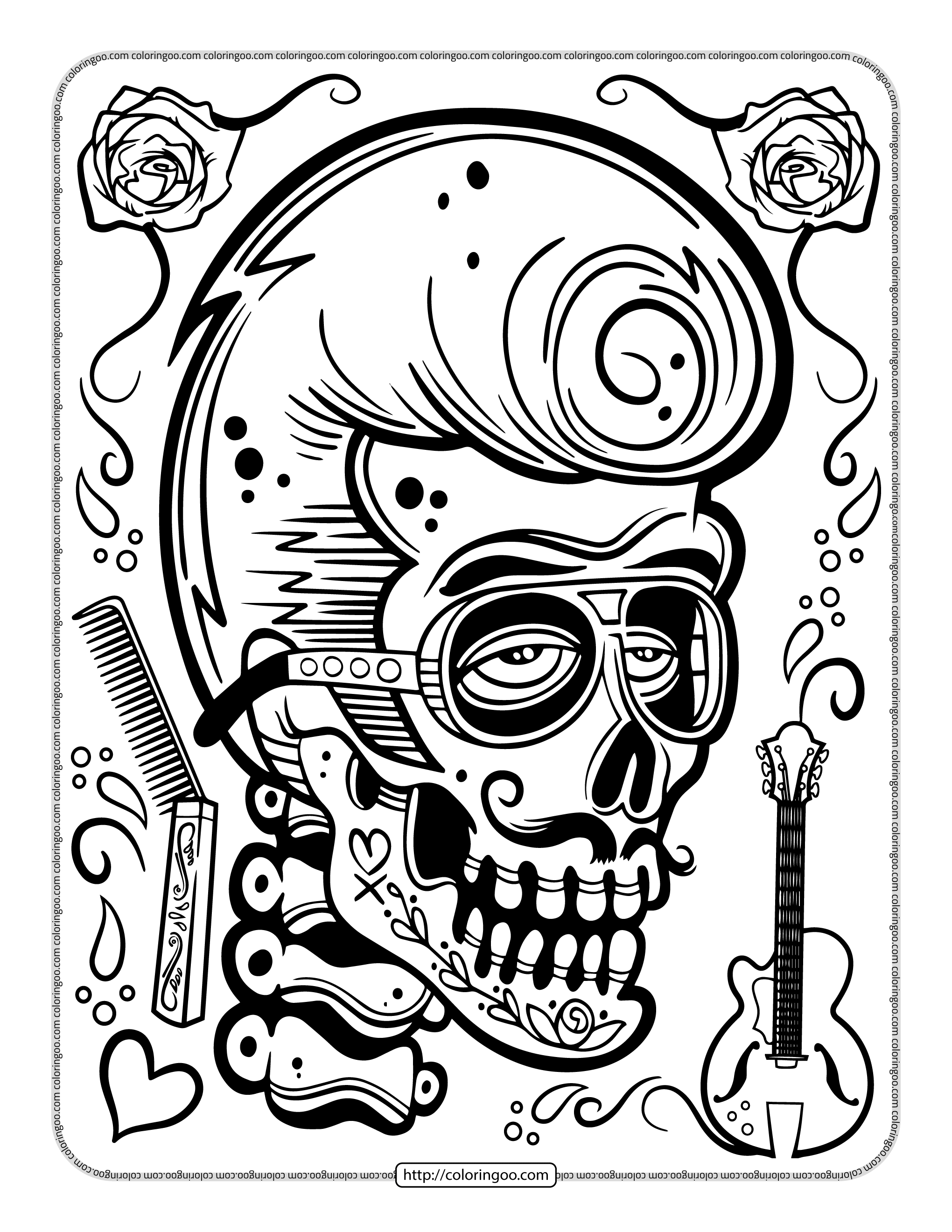 97 Calavera (Sugar Skull) Coloring Page Printable 67