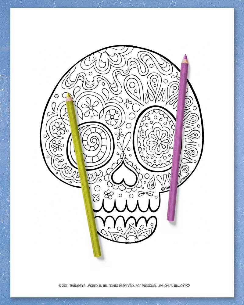 calavera sugar skull coloring page printable jpg