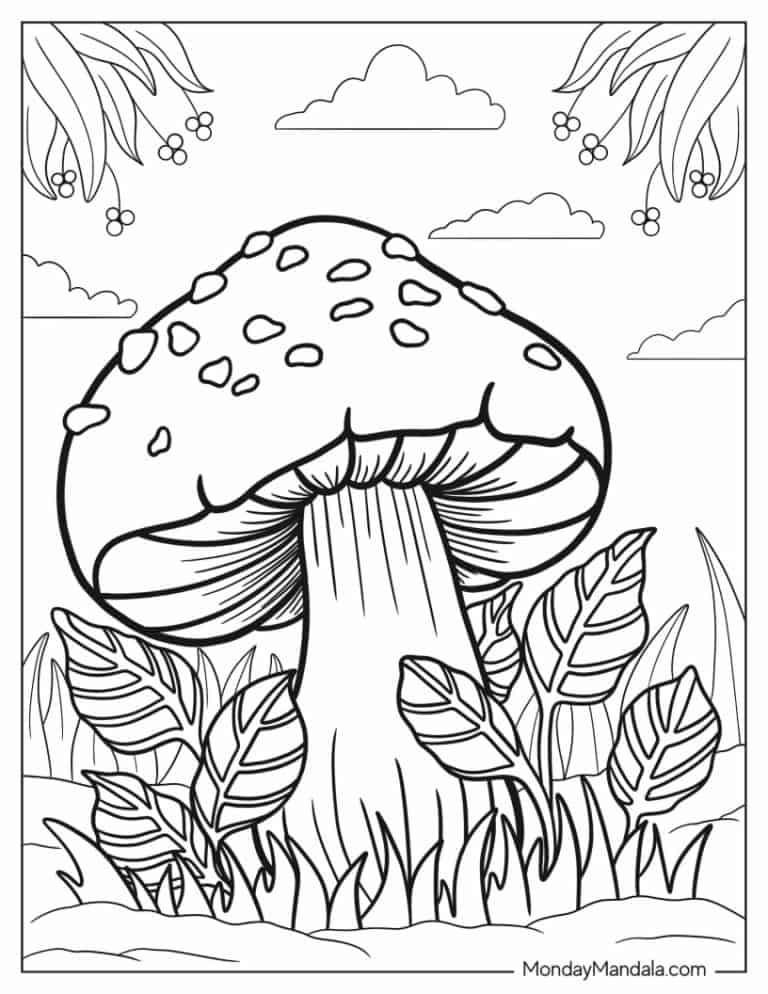 36 Whimsical Mushroom Coloring Pages Printable 8