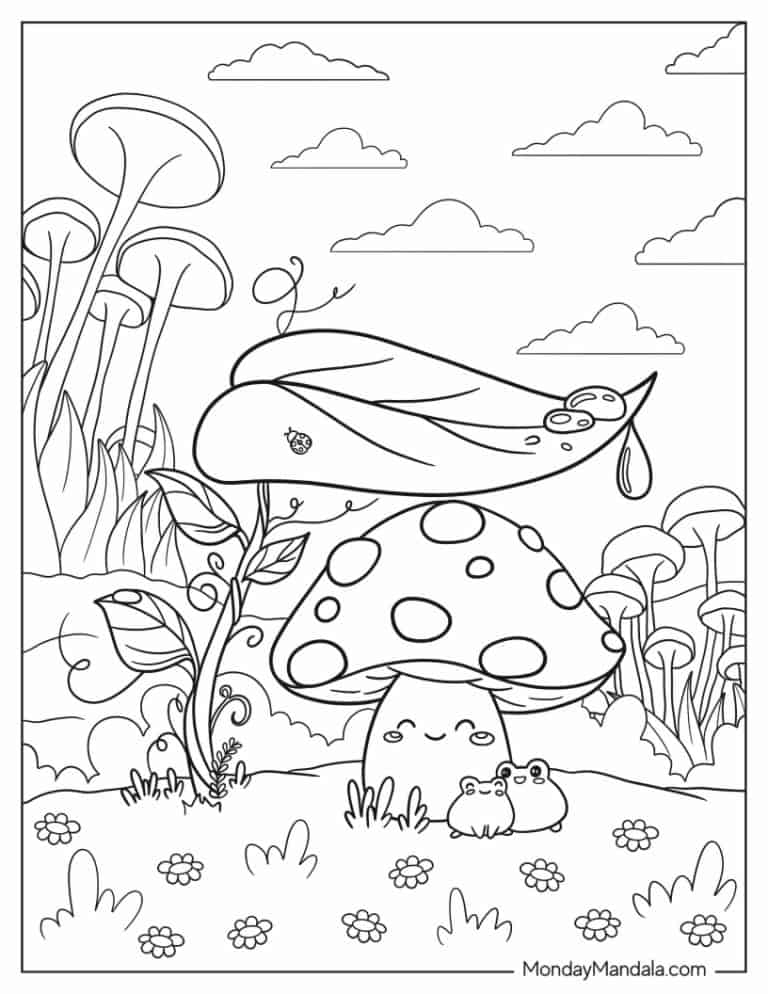 36 Whimsical Mushroom Coloring Pages Printable 9