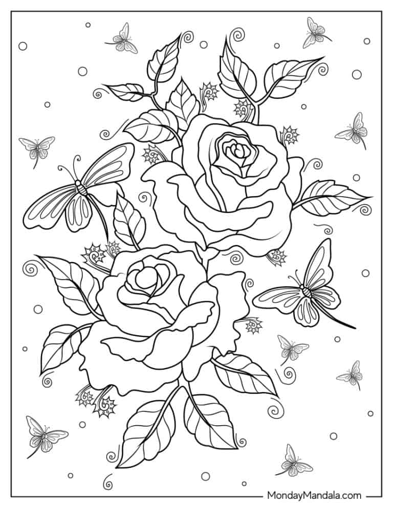 33+ Delightful Detailed Rose Coloring Pages Printable