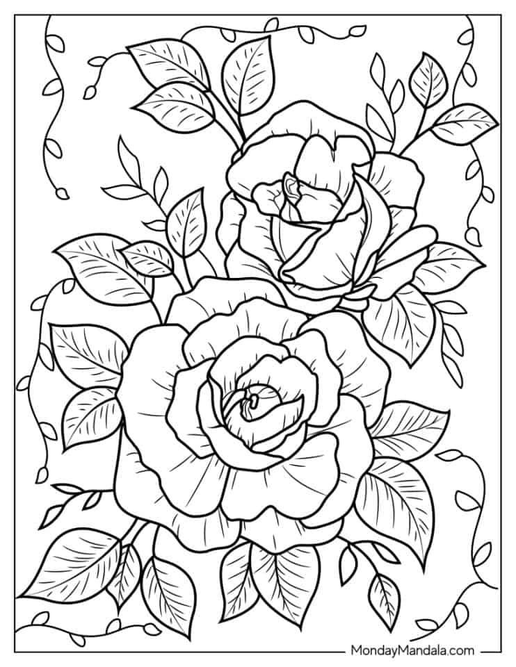 63+ Adorable Detailed Rose Coloring Pages Printable